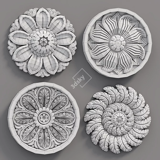 Elegant Decorative Rosettes Set 3D model image 5