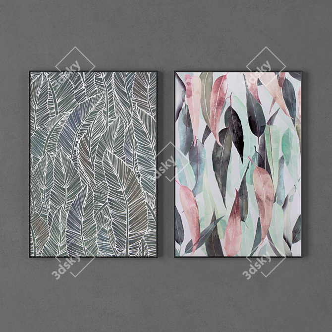 Modern Art Collection: 2 Framed Paintings 3D model image 1