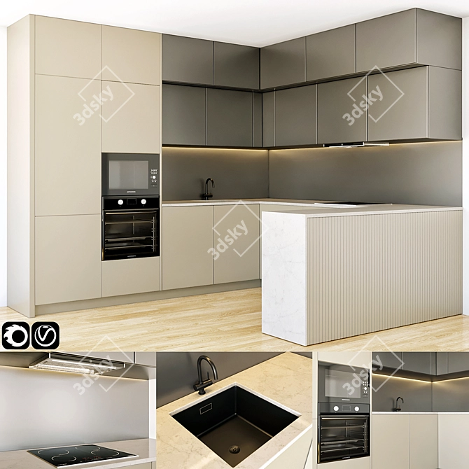 Modern Kitchen with Spacious Area 3D model image 1