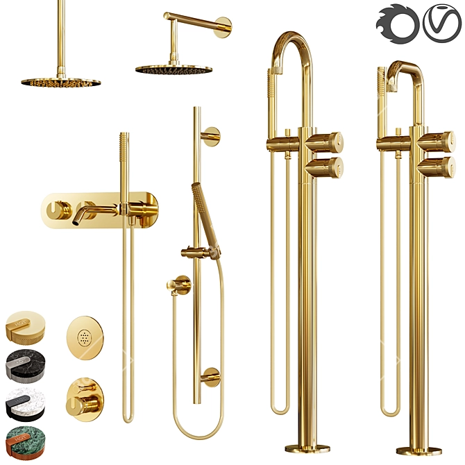 Premium Designer Faucet Set 3D model image 1