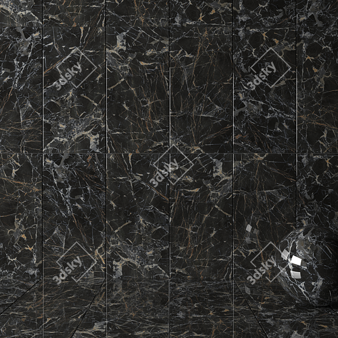 Sleek Laurent Black Marble Tiles 3D model image 2