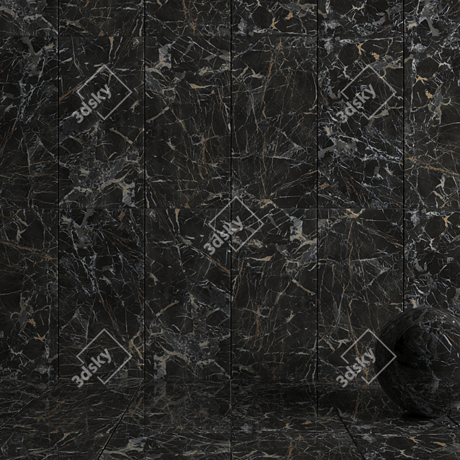 Sleek Laurent Black Marble Tiles 3D model image 3