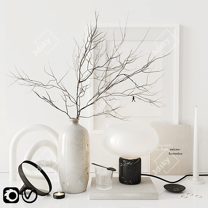 Elegant White Decor Set: Vase, Mirror, Candles & More 3D model image 1