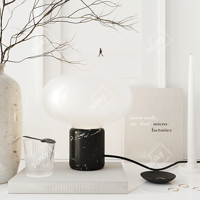 Elegant White Decor Set: Vase, Mirror, Candles & More 3D model image 3