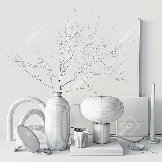 Elegant White Decor Set: Vase, Mirror, Candles & More 3D model image 4