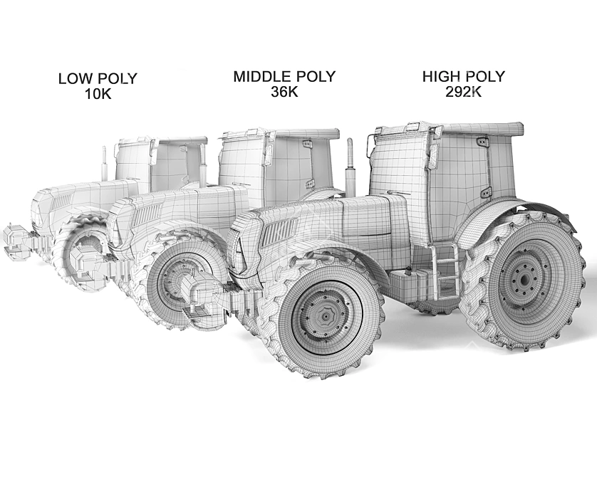 Rigged Tractor: Low/Mid/High Poly 3D model image 2