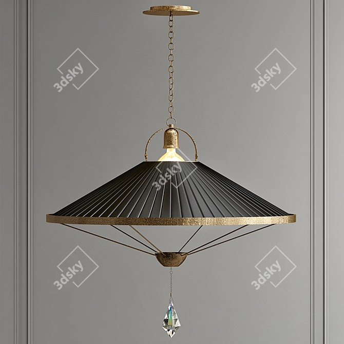 Sunshine Pendant Lamp: Crystal Drop, Antique Brass 3D model image 1