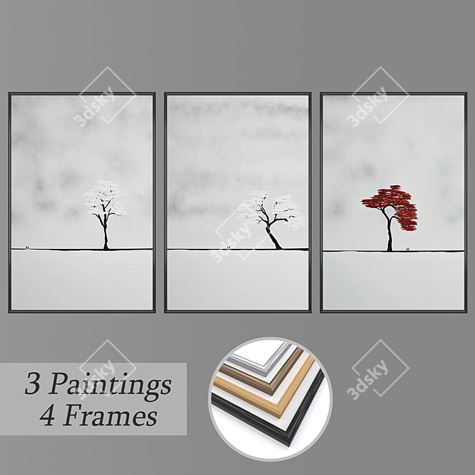 Elegant Wall Paintings Set 3D model image 1