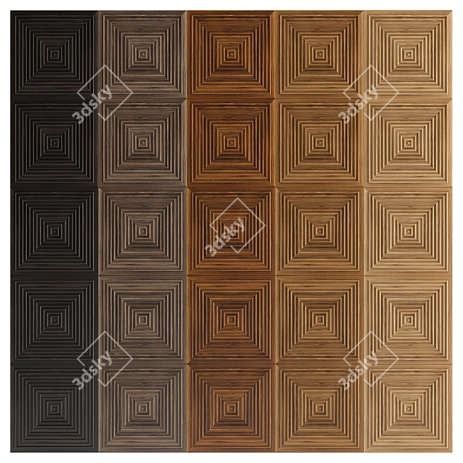  16-Piece Wooden Wall Panel Set - 5 Wood Types 3D model image 1