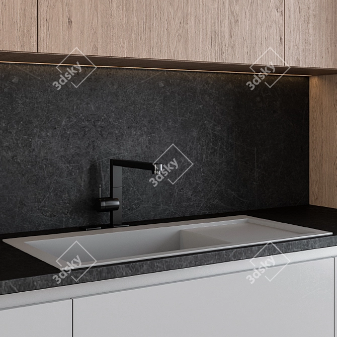 Modern Gray Wood Kitchen 24 3D model image 3