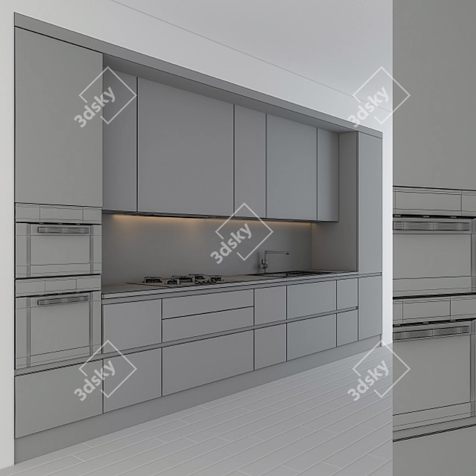 Modern Gray Wood Kitchen 24 3D model image 4