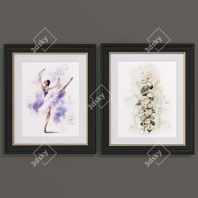 Modern Ballerina and Floral Art Set 3D model image 1