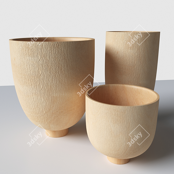 Sato Wooden Vases - Handcrafted Elegance 3D model image 1