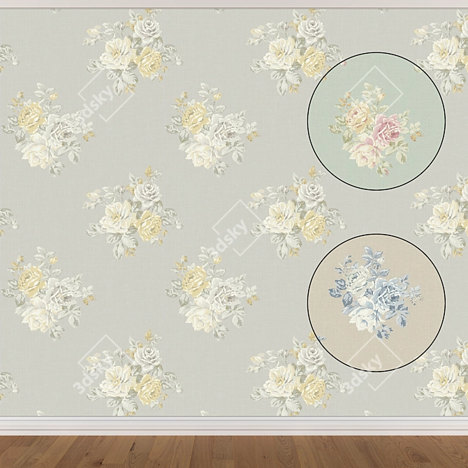 Seamless Wallpaper Set: 3 Colors 3D model image 1