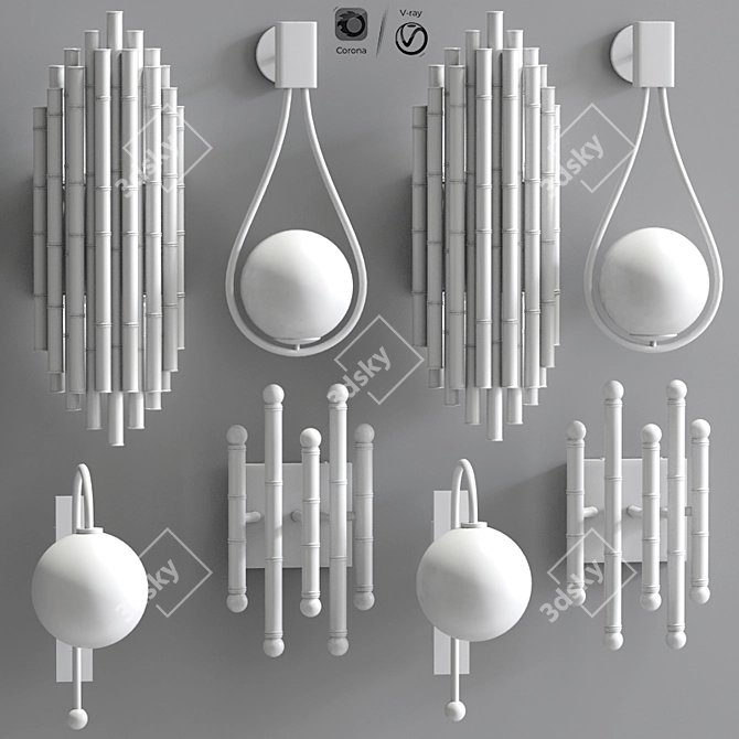 Modern 4-Piece Wall Light Set 3D model image 2