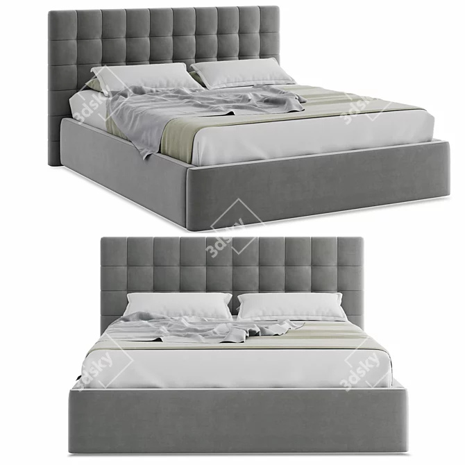 Sleek Gray Bed: Modern Style 3D model image 2