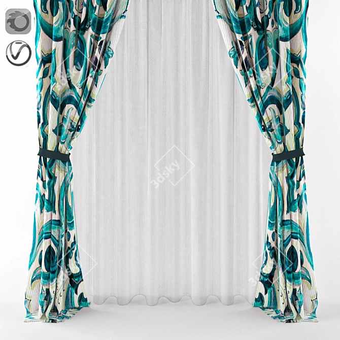 Elegant Sheer Window Curtain 3D model image 2