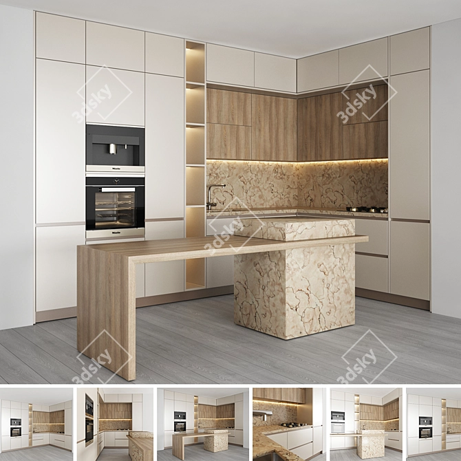 Modern Kitchen Set - Gas Hob, Sink, Oven, Hood (031) 3D model image 1