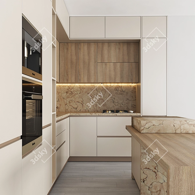 Modern Kitchen Set - Gas Hob, Sink, Oven, Hood (031) 3D model image 3