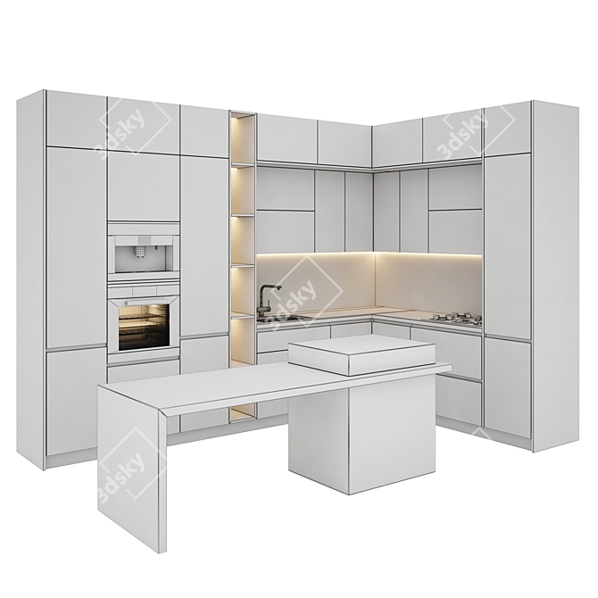Modern Kitchen Set - Gas Hob, Sink, Oven, Hood (031) 3D model image 5