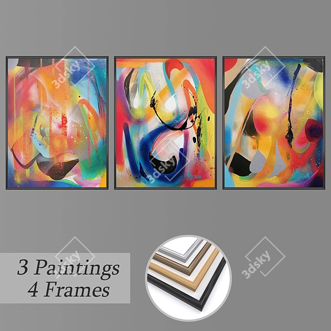 Gallery Collection: Set of 3 Wall Paintings 3D model image 1