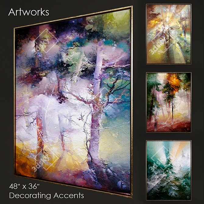 Abstract Artworks Collection: 4 Pieces in Various Formats 3D model image 1