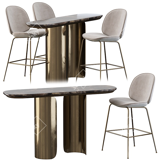 Elegant Gabriel Oval Table & Gubi Beetle Stool 3D model image 1