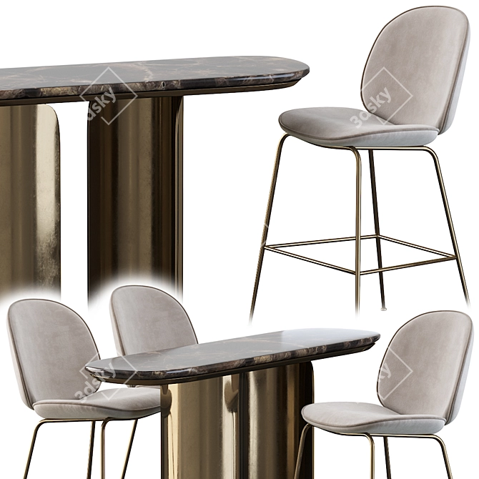 Elegant Gabriel Oval Table & Gubi Beetle Stool 3D model image 3