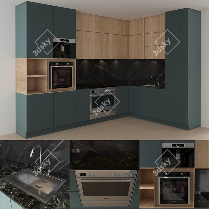 Bosch Kitchen Set: Coffee Maker & Oven 3D model image 1