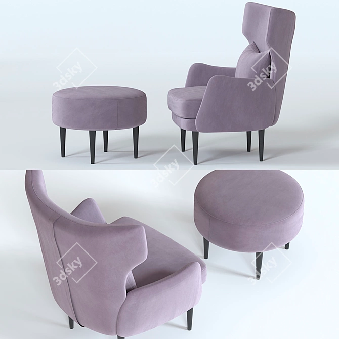 DivanOFF27 Armchair with Ottoman: Stylish Comfort for Your Space 3D model image 2