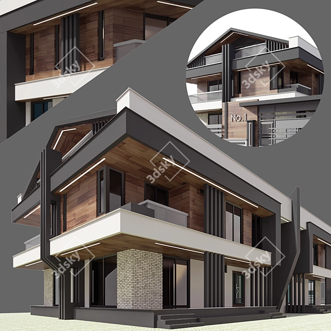 Modern Residential Building 3D Model 3D model image 3