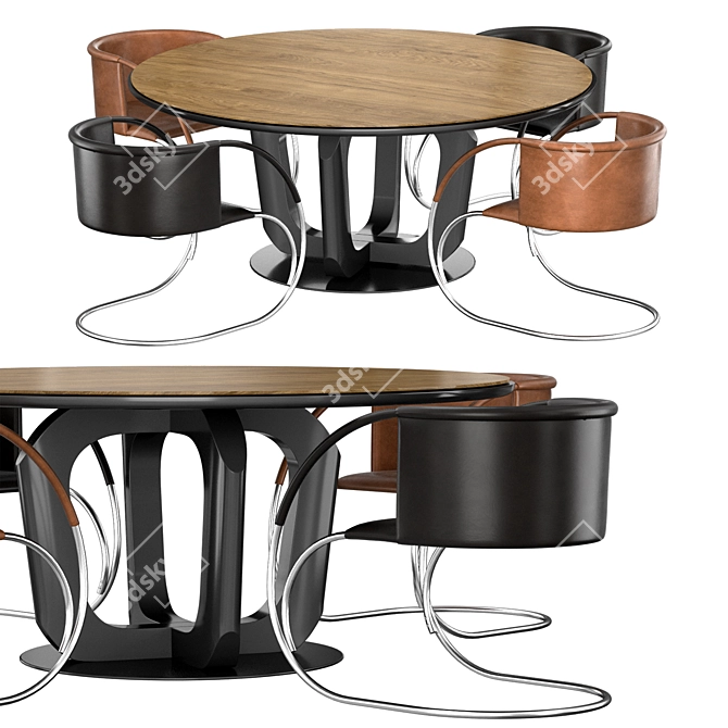 Scandinavian Leather Dining Set 3D model image 1