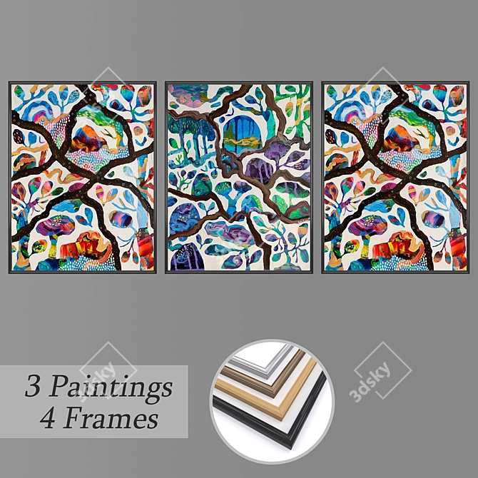 3-Piece Wall Paintings Set with Multiple Frame Options 3D model image 1