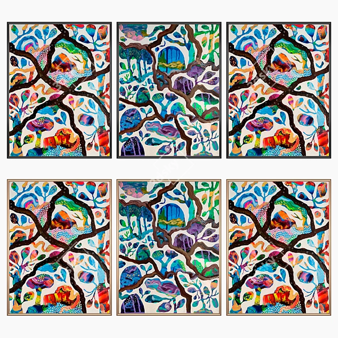 3-Piece Wall Paintings Set with Multiple Frame Options 3D model image 2