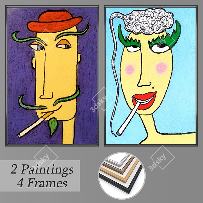 Artful Frames: Set of 2 Paintings & 4 Frame Options 3D model image 1