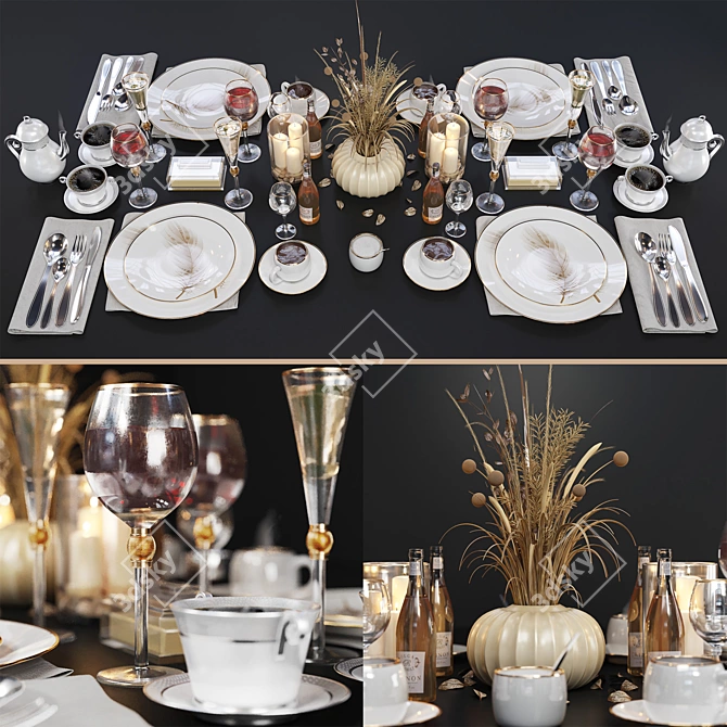 Elegant Dining: Luxury Table Setting 3D model image 1