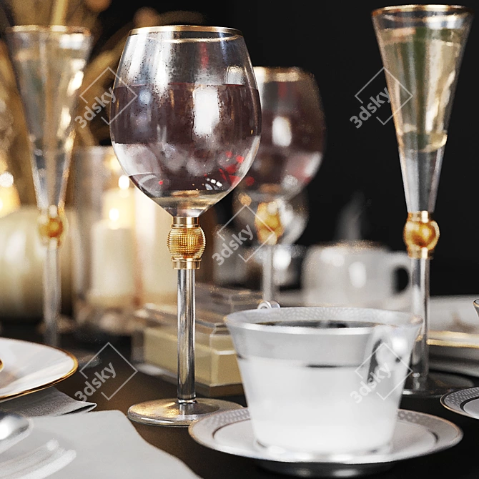 Elegant Dining: Luxury Table Setting 3D model image 2