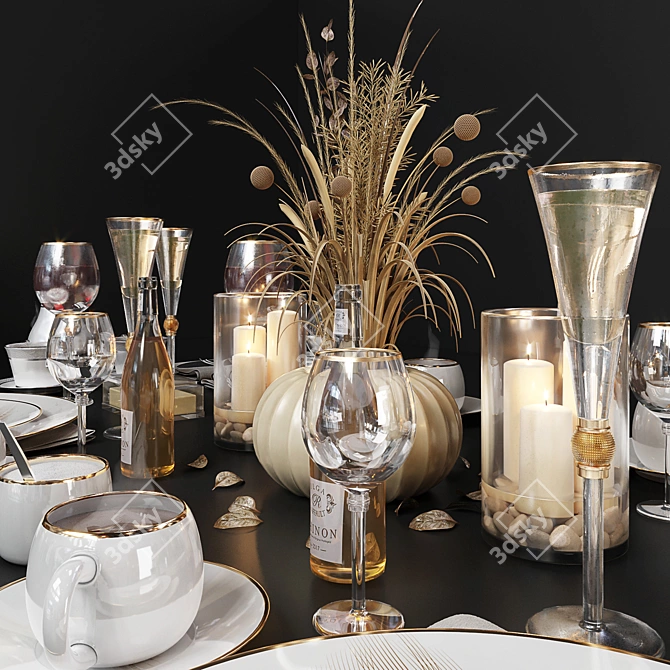 Elegant Dining: Luxury Table Setting 3D model image 5