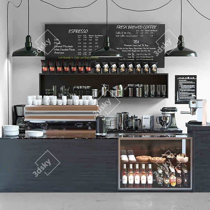 Minimalist Cafe Set: Coffee, Beans, Rack, Maker, Machine 3D model image 1