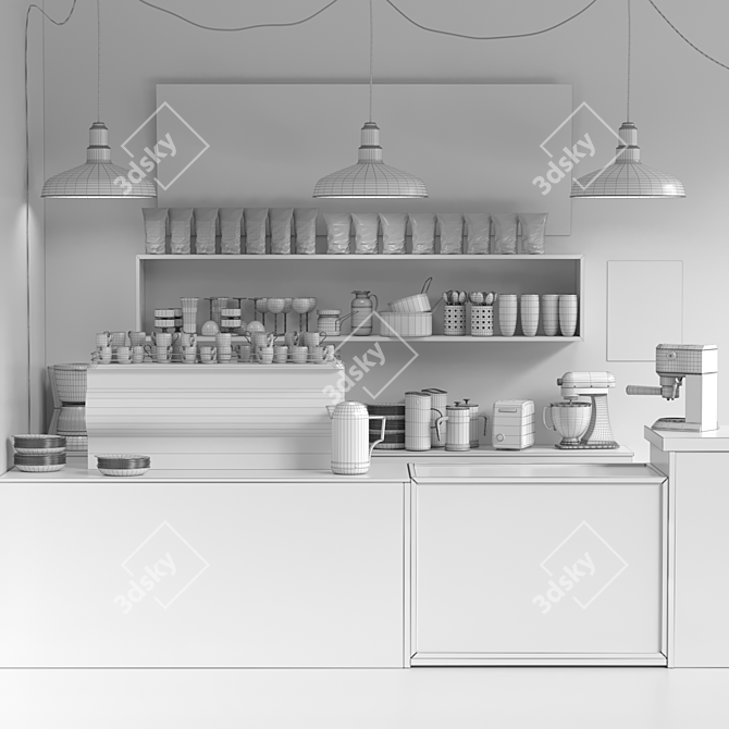 Minimalist Cafe Set: Coffee, Beans, Rack, Maker, Machine 3D model image 2