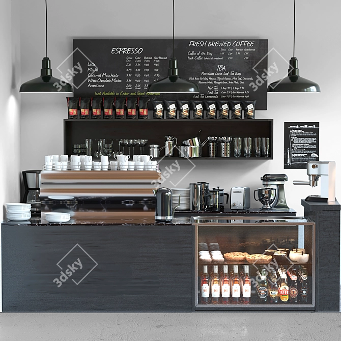 Minimalist Cafe Set: Coffee, Beans, Rack, Maker, Machine 3D model image 3