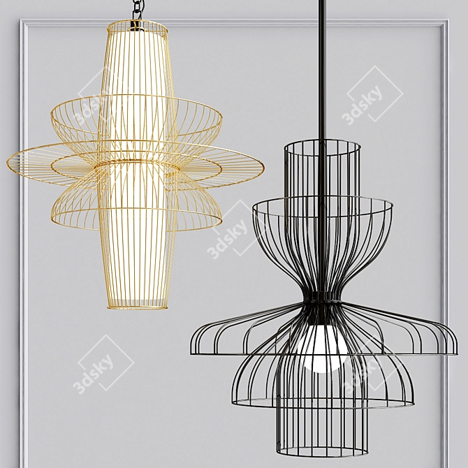 Sleek Metal Pendant Lights 3D model image 1