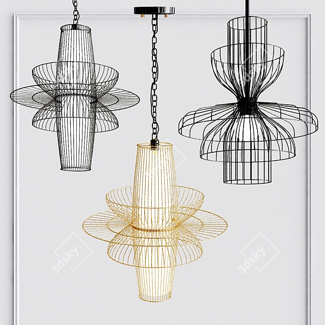 Sleek Metal Pendant Lights 3D model image 2