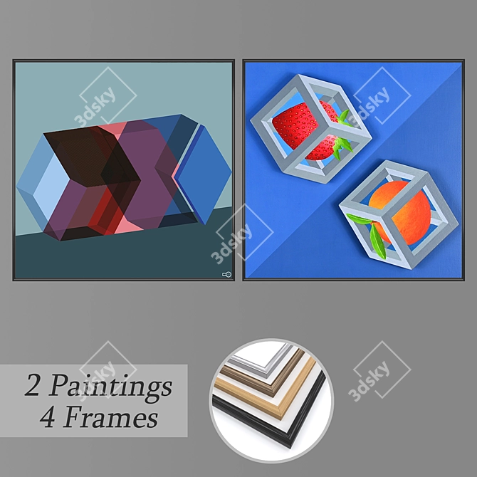 Elegant Wall Paintings Set 3D model image 1