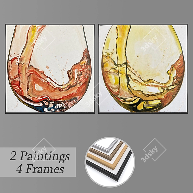 Artistic Set No. 1538: 2 Paintings & 4 Frame Options 3D model image 1