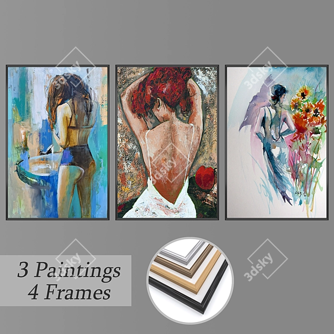 Elegant Wall Paintings Set 3D model image 1