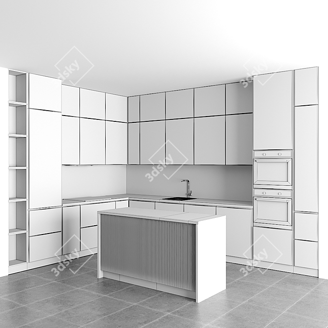 Modern Modular Kitchen: 3D Model with Vray and Corona for 3ds Max 3D model image 3