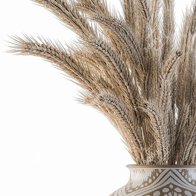 Hand-drawn Wheat Vase: Dried Plants 3D model image 2