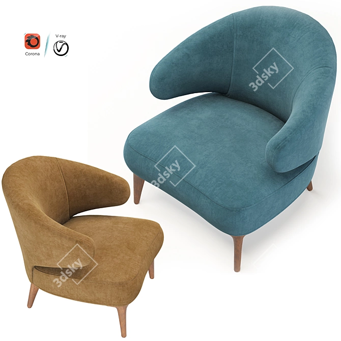 Minotti Aston Armchair: 3ds Max Marvelous Software, Blue and Orange Color Options 3D model image 5