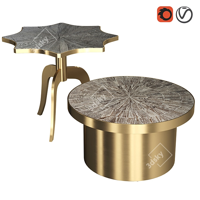 Trendy Cork Coffee Table: Metal Base, Oak Top 3D model image 1